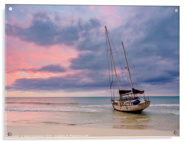 Sailing Ship at Seven Mile Beach in Jamaica Acrylic by Karol Kozlowski