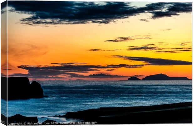 Sunset over Foula, Shetland Canvas Print by Richard Ashbee