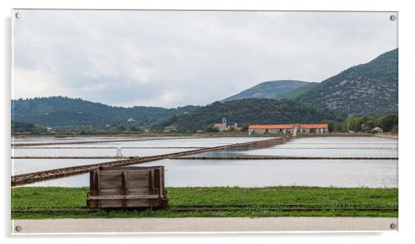 Wooden rail cart in Ston Salt pans Acrylic by Jason Wells