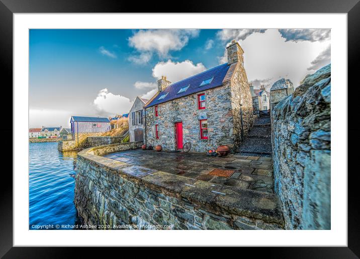 Scalloway seafront stone house Framed Mounted Print by Richard Ashbee