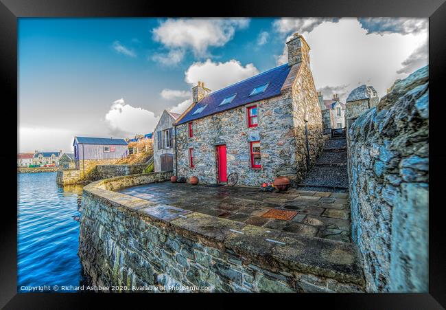 Scalloway seafront stone house Framed Print by Richard Ashbee