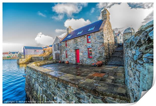 Scalloway seafront stone house Print by Richard Ashbee