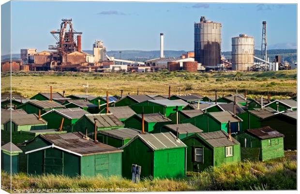 Redcar Steelworks and Fishermen's Huts Canvas Print by Martyn Arnold