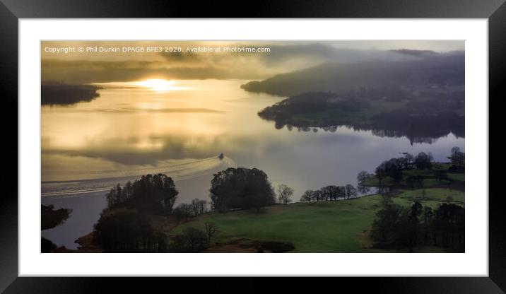 Windermere Sunrise With Early Morning  Boat Framed Mounted Print by Phil Durkin DPAGB BPE4