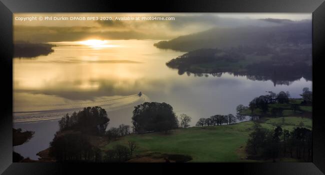 Windermere Sunrise With Early Morning  Boat Framed Print by Phil Durkin DPAGB BPE4