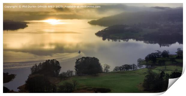 Windermere Sunrise With Early Morning  Boat Print by Phil Durkin DPAGB BPE4
