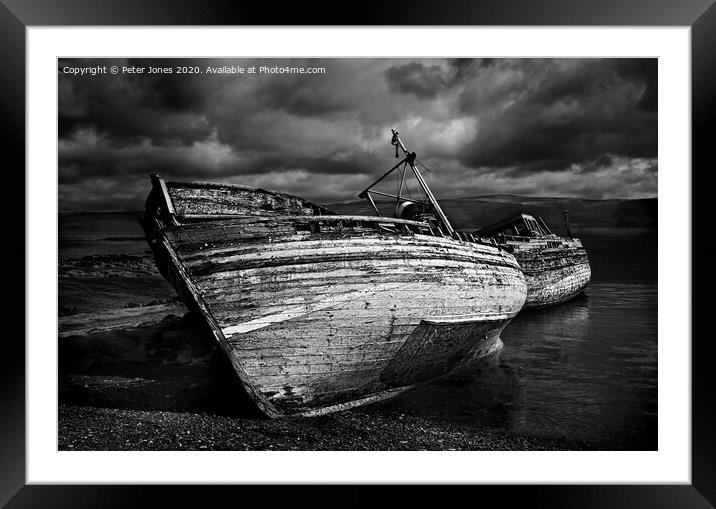 Two wrecked fishing boats at Salen, Mull Framed Mounted Print by Peter Jones