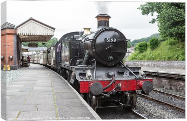 Steam locomotive 5199 at Llangollen station Wales Canvas Print by jim Hamilton
