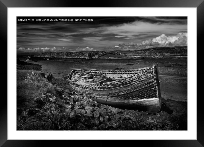 Fishing boat wreckage, Croig estuary, Mull. Framed Mounted Print by Peter Jones
