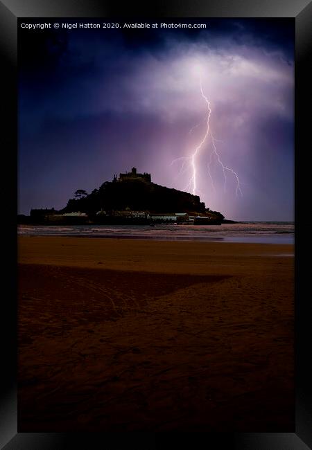 Lightning At The Mount Framed Print by Nigel Hatton