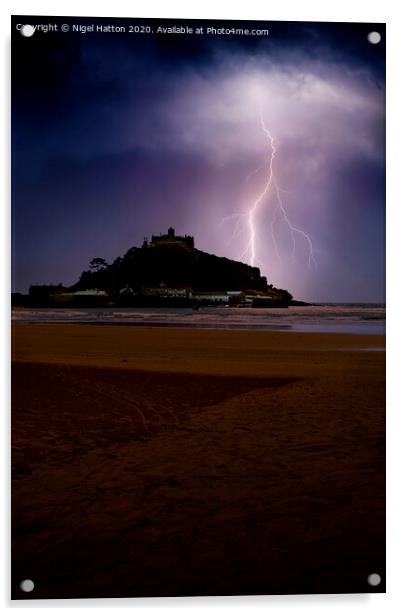 Lightning At The Mount Acrylic by Nigel Hatton