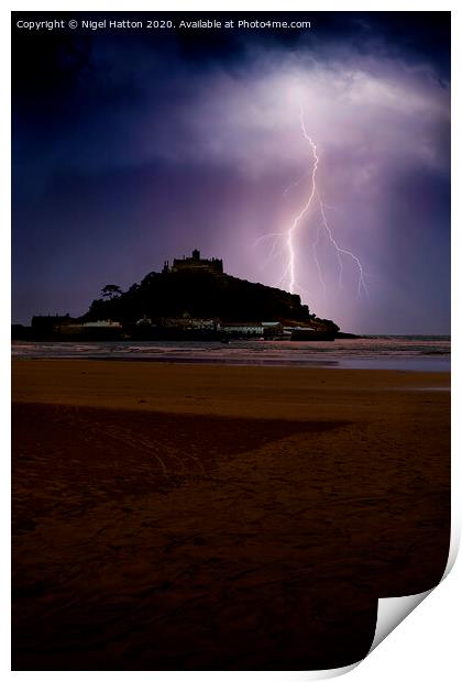 Lightning At The Mount Print by Nigel Hatton