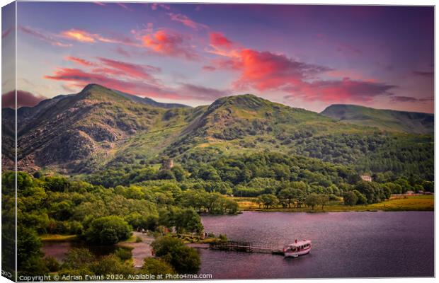 Mountains And Lake Of Snowdonia  Canvas Print by Adrian Evans