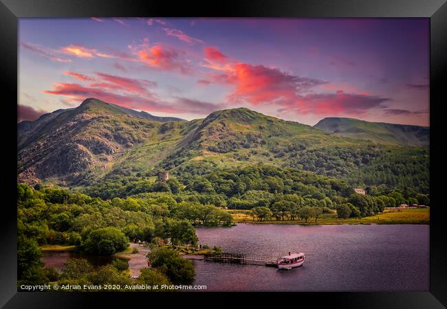 Mountains And Lake Of Snowdonia  Framed Print by Adrian Evans