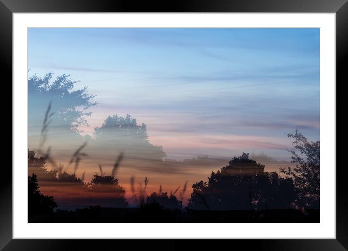 Double exposure picture from a meadow with sunset light Framed Mounted Print by Arpad Radoczy
