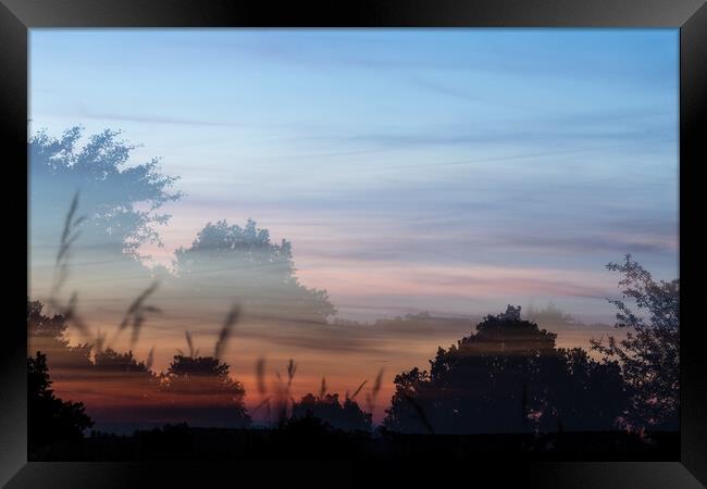 Double exposure picture from a meadow with sunset light Framed Print by Arpad Radoczy