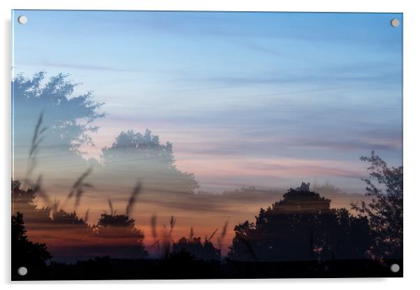 Double exposure picture from a meadow with sunset light Acrylic by Arpad Radoczy