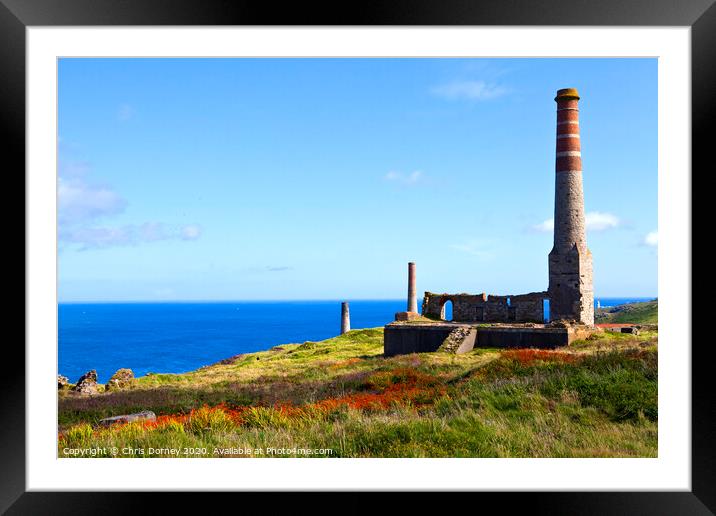 Chimney Remains at Levant Tin Mine in Cornwall Framed Mounted Print by Chris Dorney