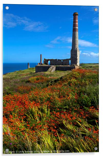 Chimney Remains at Levant Tin Mine in Cornwall Acrylic by Chris Dorney
