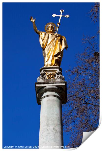 Saint Paul Statue at St. Pauls Cathedral in London Print by Chris Dorney