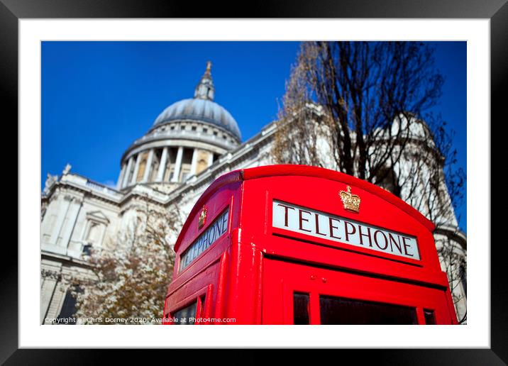Red Telephone Box outside St. Paul's Cathedral in London Framed Mounted Print by Chris Dorney