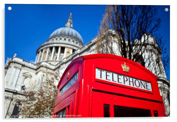 Red Telephone Box outside St. Paul's Cathedral in London Acrylic by Chris Dorney