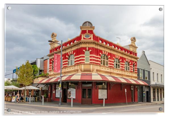 Old orange building at Market st. in Fremantle, Australia.  Acrylic by RUBEN RAMOS