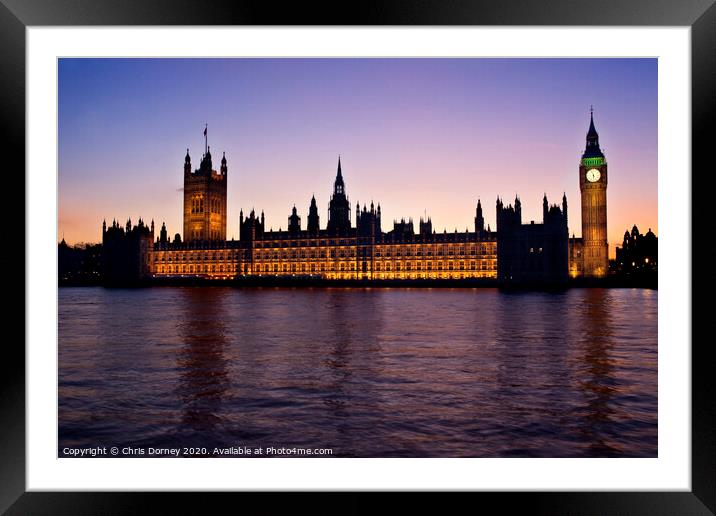 Houses of Parliament at Sunset Framed Mounted Print by Chris Dorney