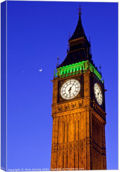 Big Ben with the Moon and Venus Canvas Print by Chris Dorney