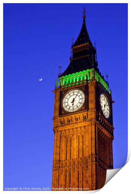 Big Ben with the Moon and Venus Print by Chris Dorney