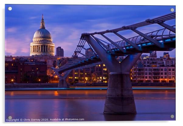 St. Paul's Cathedral and the Millennium Bridge Acrylic by Chris Dorney