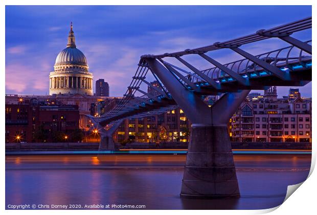 St. Paul's Cathedral and the Millennium Bridge Print by Chris Dorney