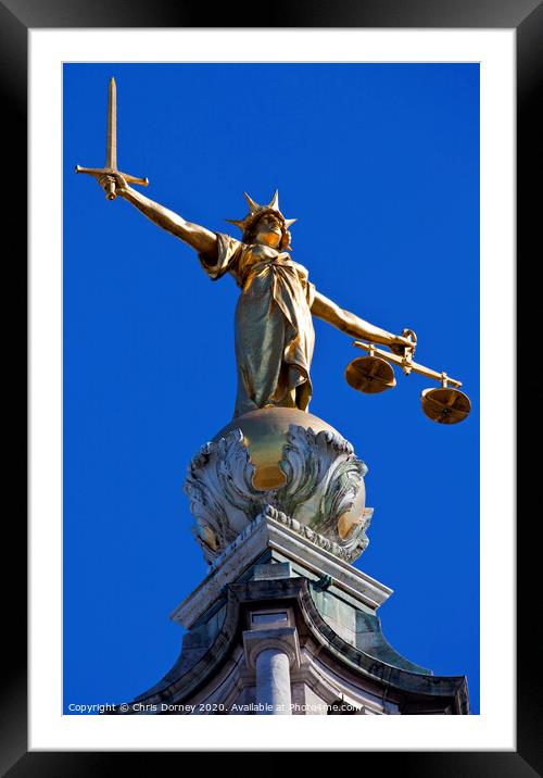 Lady Justice Statue ontop of the Old Bailey in London Framed Mounted Print by Chris Dorney