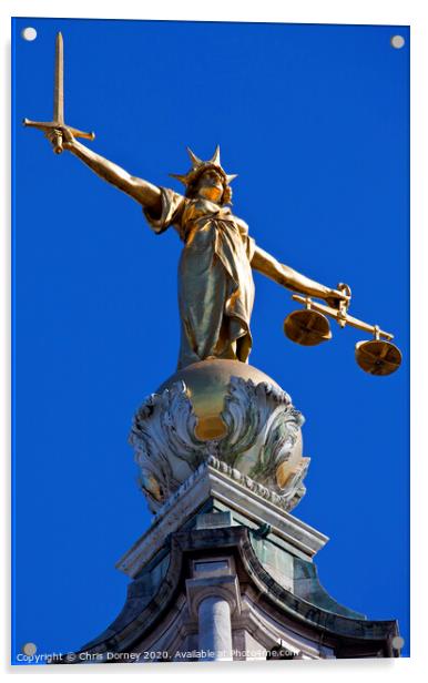 Lady Justice Statue ontop of the Old Bailey in London Acrylic by Chris Dorney