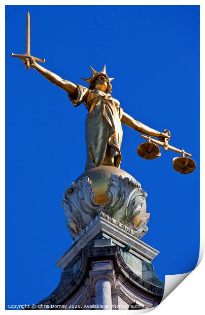 Lady Justice Statue ontop of the Old Bailey in London Print by Chris Dorney
