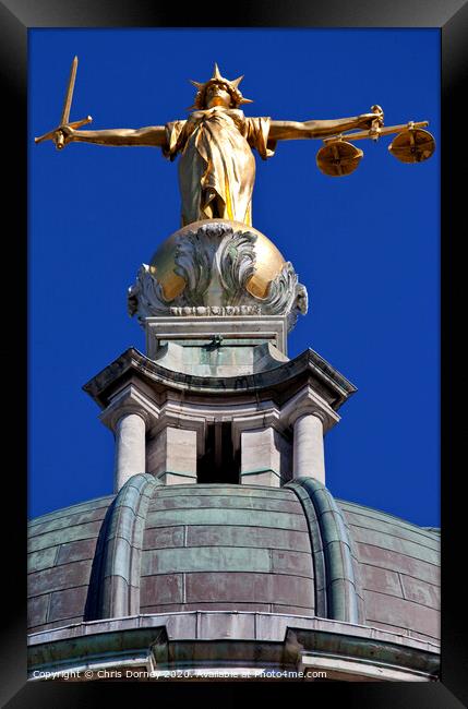 Lady Justice Statue ontop of the Old Bailey in London Framed Print by Chris Dorney