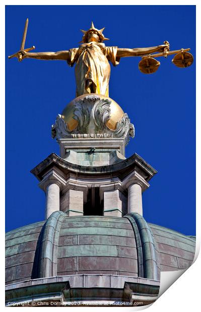 Lady Justice Statue ontop of the Old Bailey in London Print by Chris Dorney