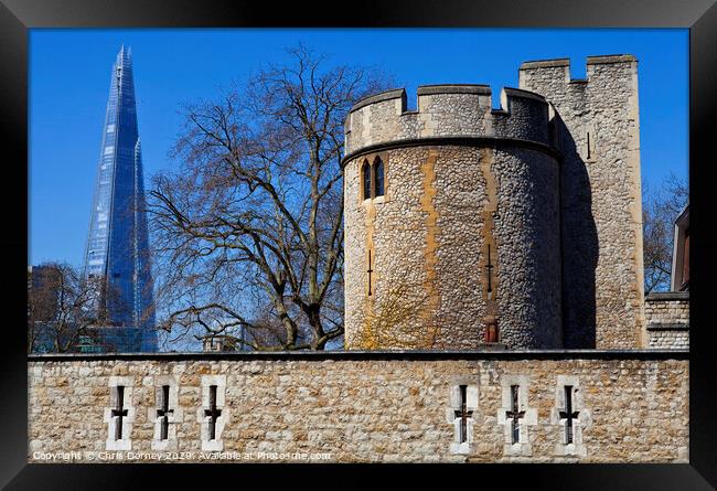Tower of London and the Shard Framed Print by Chris Dorney
