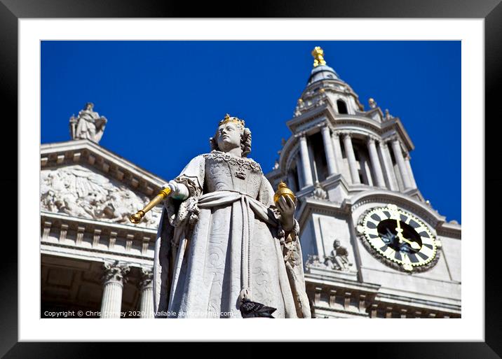 Queen Anne Statue infront of St. Paul's Cathedral Framed Mounted Print by Chris Dorney