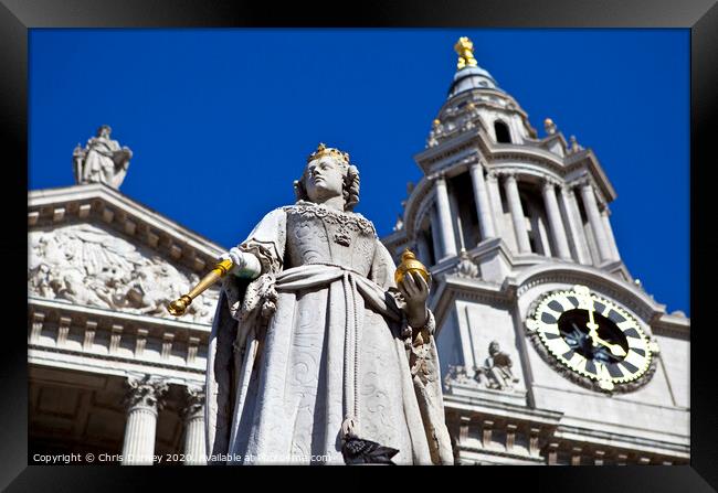 Queen Anne Statue infront of St. Paul's Cathedral Framed Print by Chris Dorney