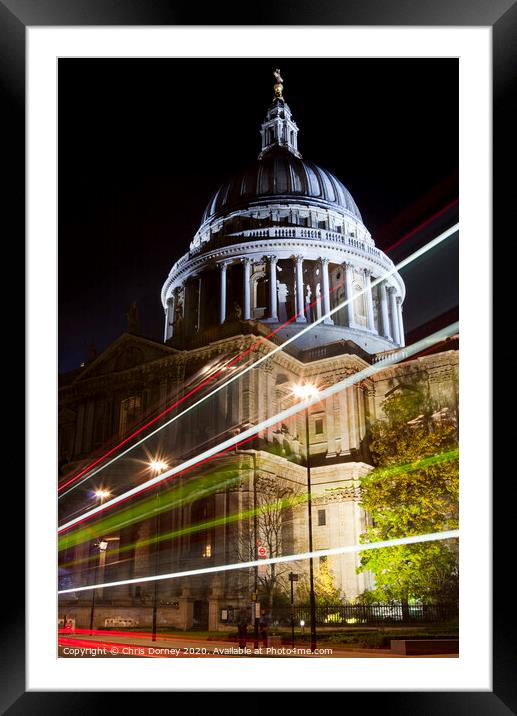 St. Paul's Cathedral and Light Trails in London Framed Mounted Print by Chris Dorney