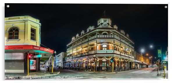 The National Hotel vintage building in Fremantle.  Acrylic by RUBEN RAMOS
