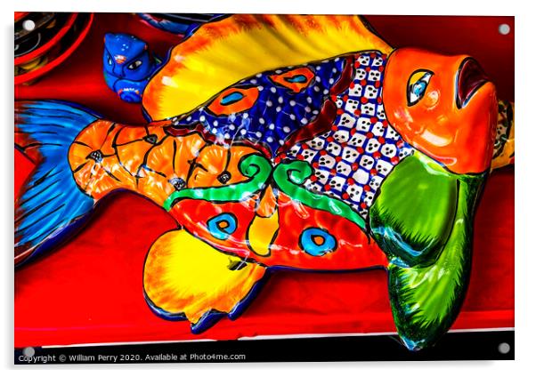 Colorful Mexican Ceramic Fish Los Cabos Mexico Acrylic by William Perry