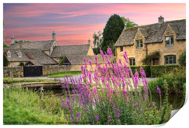 Red Sky at Lower Slaughter  Print by Alison Chambers