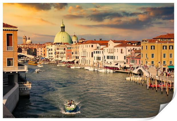 Grand canal in Venice on a sunset, Italy. Print by Sergey Fedoskin