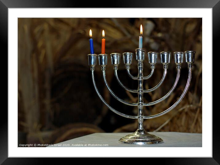 Chanukia with 3 candles for day 2 Framed Mounted Print by PhotoStock Israel