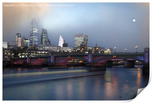 Misty Dawn over the Thames at Southwark Bridge. Print by K7 Photography