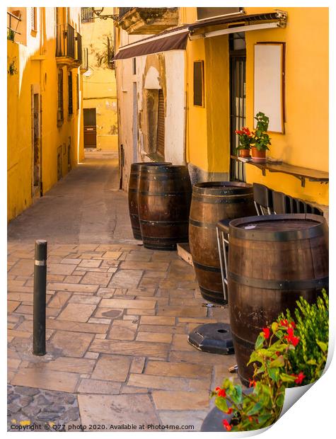beautiful, picturesque street, narrow road, colorful facades of buildings, Spanish architecture Print by Q77 photo