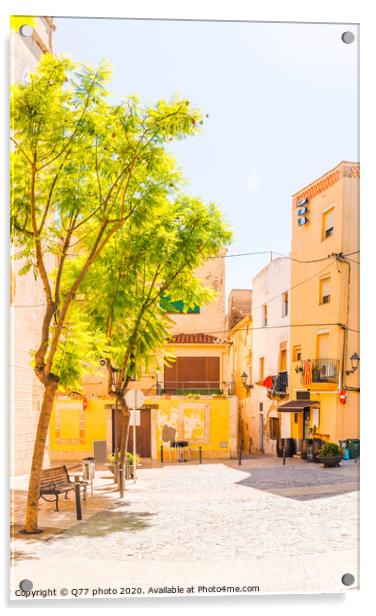 beautiful, picturesque street, narrow road, colorful facades of buildings, Spanish architecture Acrylic by Q77 photo