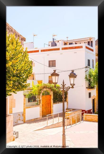 beautiful, picturesque street, narrow road, colorful facades of buildings, Spanish architecture Framed Print by Q77 photo